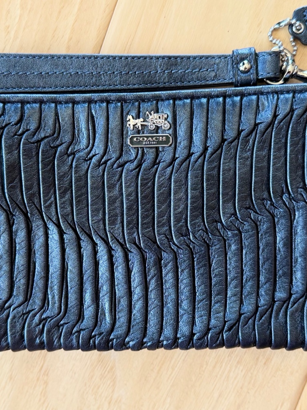 Dark Grey Leather Coach Clutch
